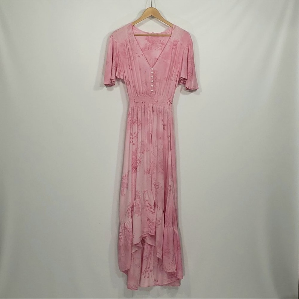 Abel the Label  Anthropologie  Pink Floral Hi Low Maxi Dress  Sz XS